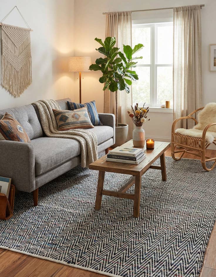 Detail image of 9' x 12'  Hand Woven Chindi Chevron Rug