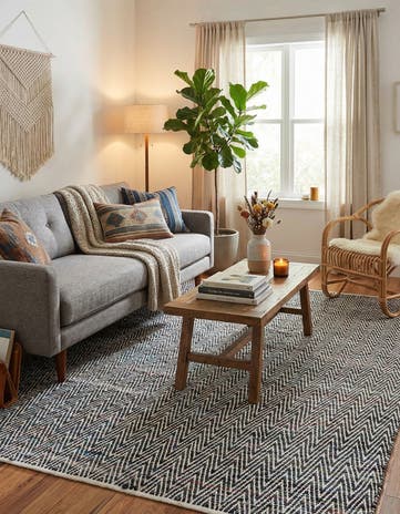 9' x 12' Hand Woven Chindi Chevron Rug