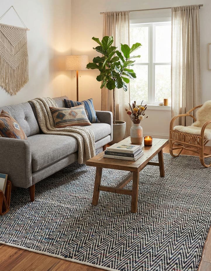 9' x 12' Hand Woven Chindi Chevron Rug