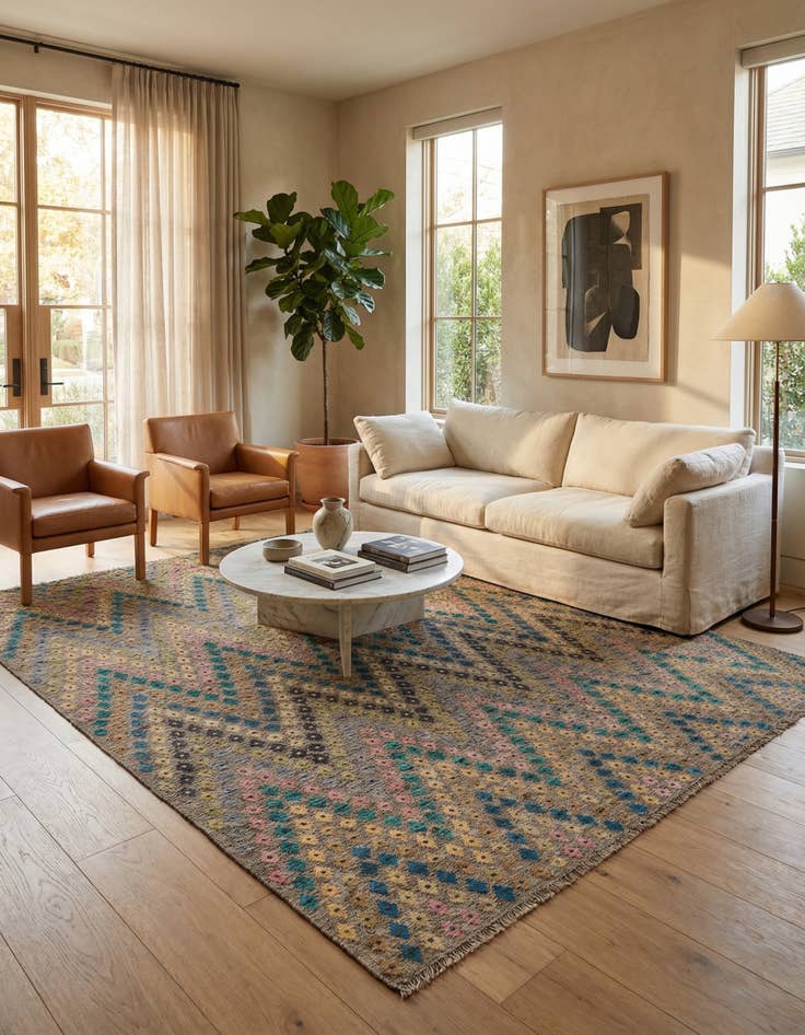 Detail image of  9' 1 x 9' 6  Hand Woven Kilim Modern Wool Square Rug