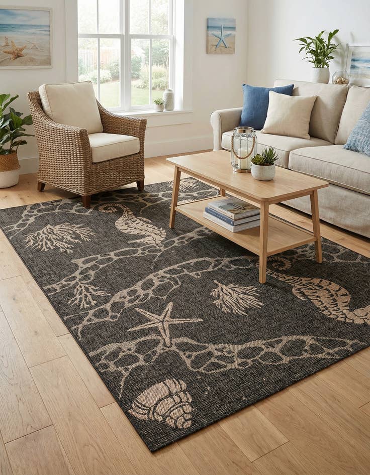 Detail image of 6' x 9'  Washable Coastal Indoor / Outdoor Rug