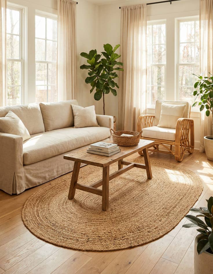 Detail image of 4' 1 x 6' 1  Hand Braided Jute Luxe Oval Rug