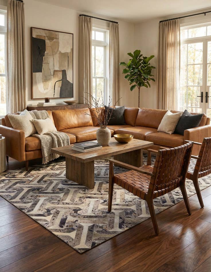 Detail image of 5' 2 x 8' 1 Cowhide Stocks Rug