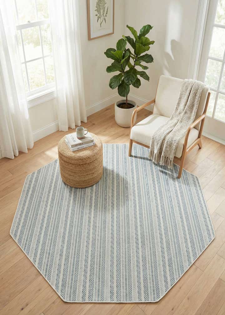 7' 10 x 7' 10 Easy-Clean Ribbon Indoor / Outdoor Octagon Rug