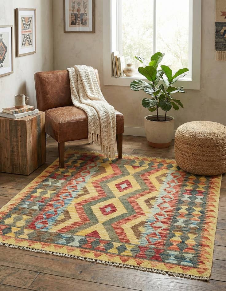 Detail image of 3' 3 x 3' 4  Hand Woven Kilim Maymana Wool Square Rug