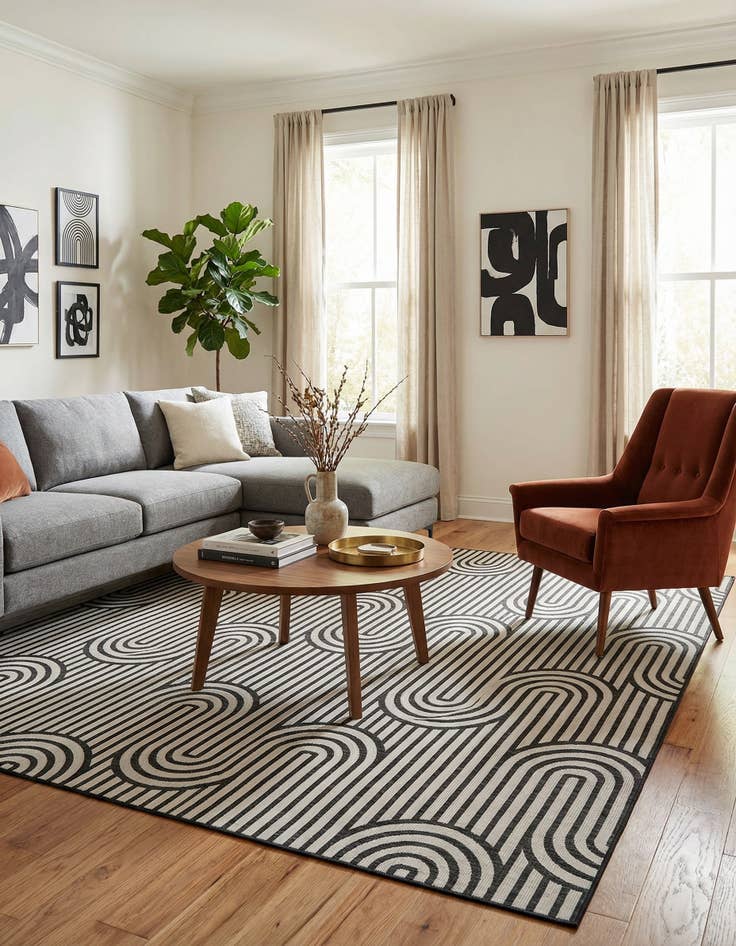 Detail image of  12' x 12'  Washable Modern Indoor / Outdoor Square Rug