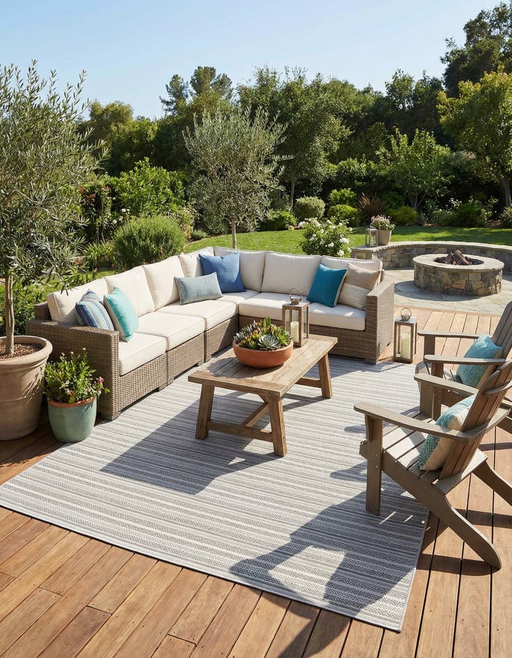 Detail image of 10' x 14'  Washable Striped Indoor / Outdoor Rug