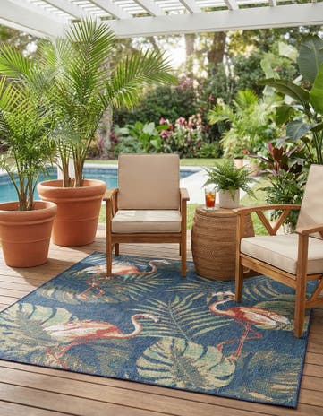 Navy Blue Easy-Clean Baja Indoor / Outdoor Square Rug