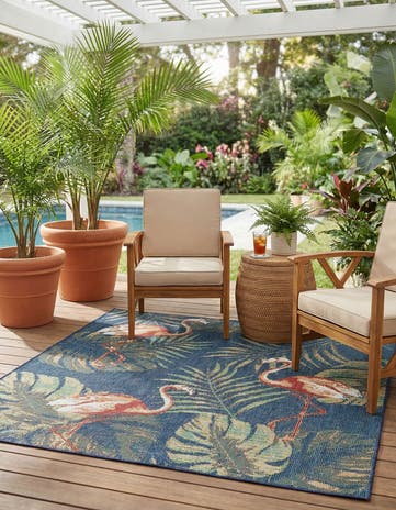 Navy Blue Easy-Clean Baja Indoor / Outdoor Square Rug