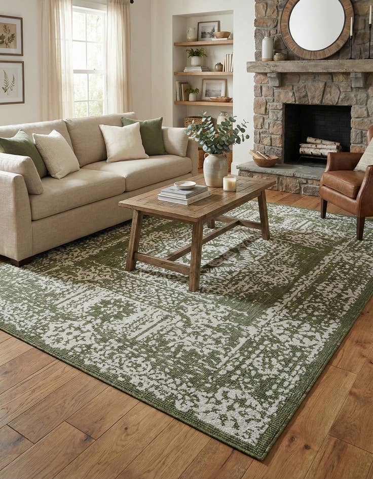 Detail image of 7' 10 x 10'  Washable Traditional Indoor / Outdoor Rug