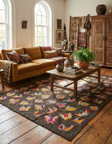 6' 4 x 9' 2 Hand Woven Kilim Suzani Wool Rug