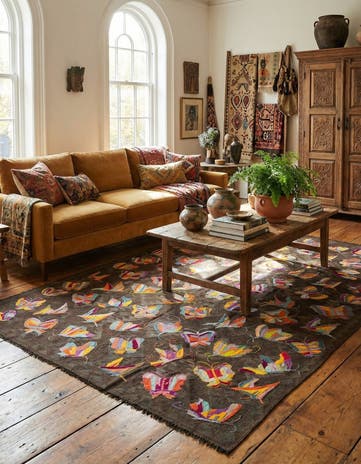 6' 4 x 9' 2 Hand Woven Kilim Suzani Wool Rug