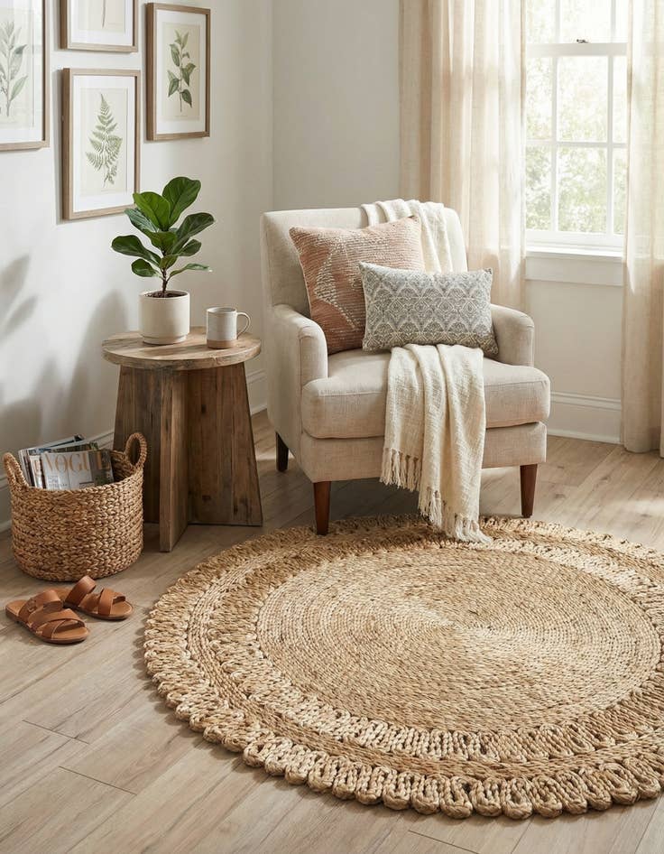 Detail image of 3' 3 x 3' 3  Hand Braided Jute Round Rug