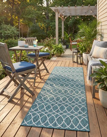 Teal Easy-Clean Lattice Indoor / Outdoor Runner Rug