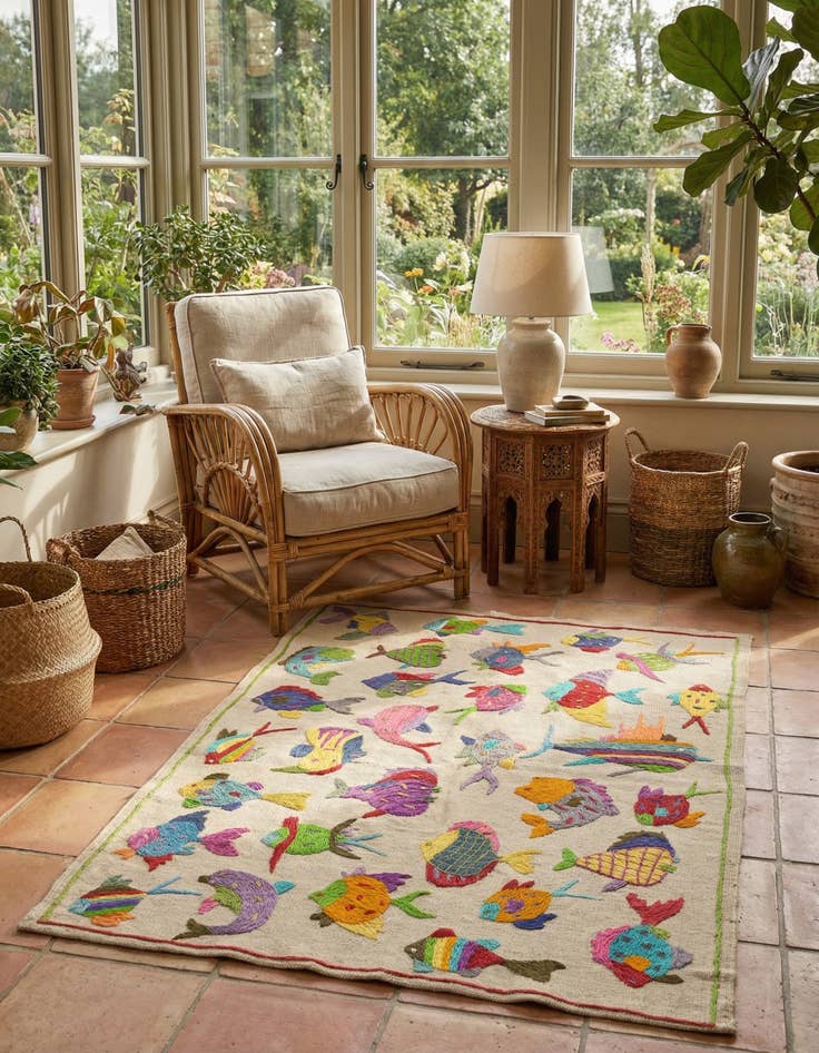 Detail image of 3' 3 x 4' 5  Hand Woven Kilim Suzani Wool Rug