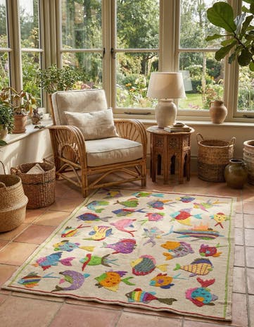 3' 3 x 4' 5 Hand Woven Kilim Suzani Wool Rug