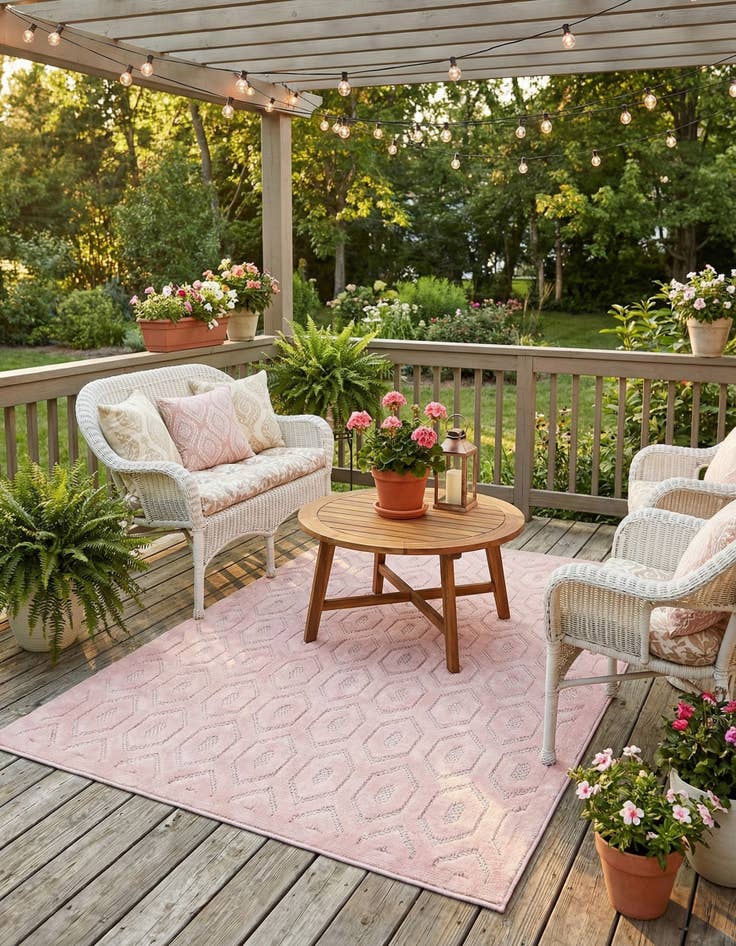Detail image of 4' x 6'  Washable Trellis Textured Indoor / Outdoor Rug