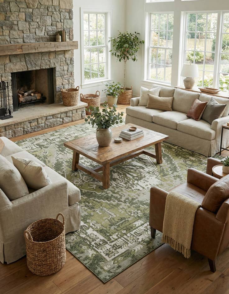 Detail image of 13' x 13'  Washable Traditional Indoor / Outdoor Square Rug