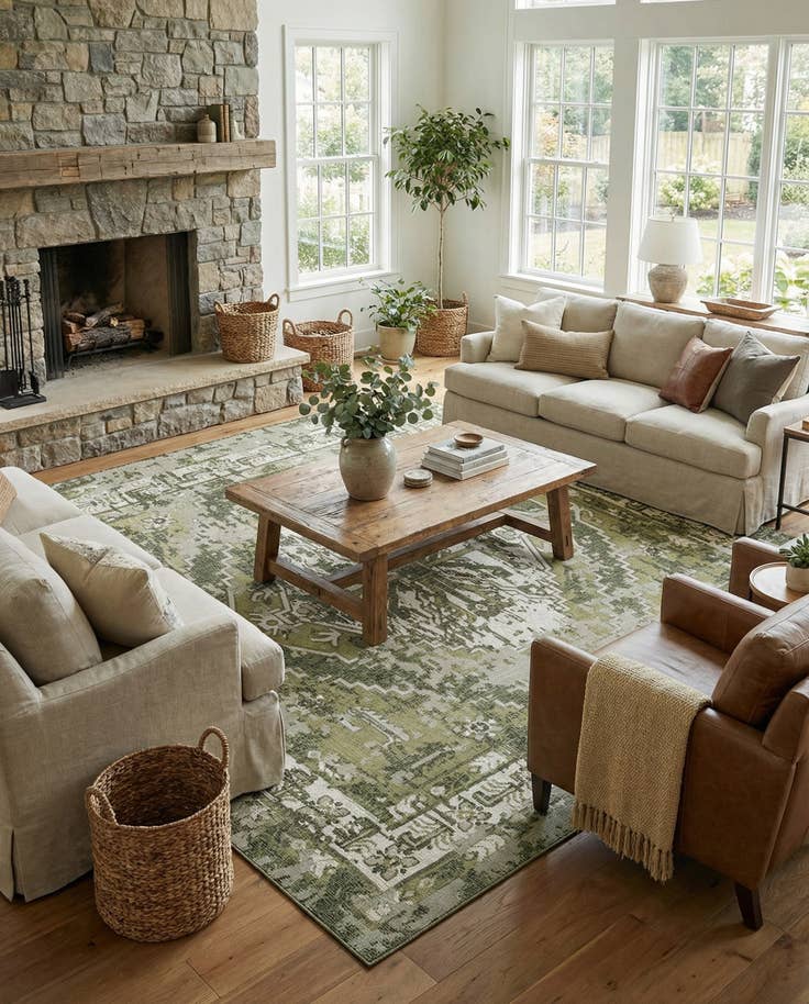 Detail image of 13' x 13' Easy-Clean Traditional Indoor / Outdoor Square Rug