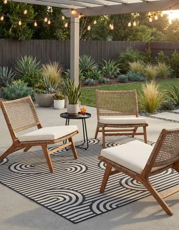 Black and White Easy-Clean Modern Indoor / Outdoor Square Rug
