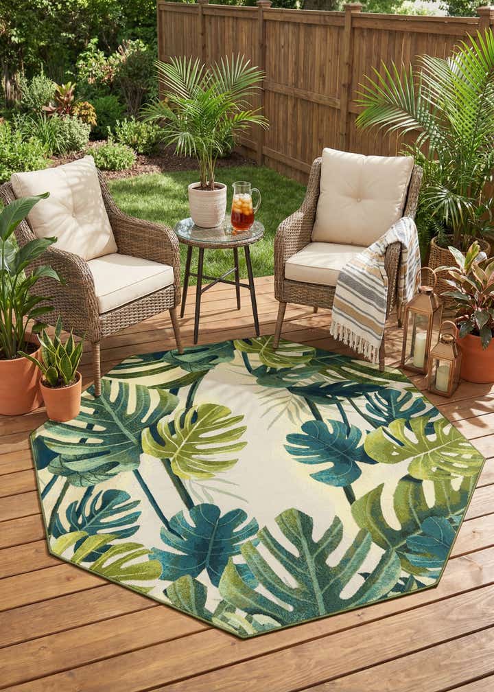 7' 10 x 7' 10 Easy-Clean Botanical Indoor / Outdoor Octagon Rug