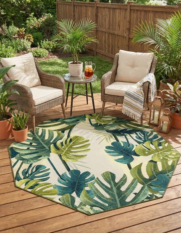 7' 10 x 7' 10 Easy-Clean Botanical Indoor / Outdoor Octagon Rug