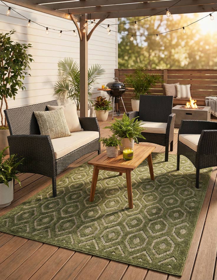 Detail image of  6' x 9'  Washable Trellis Textured Indoor / Outdoor Rug