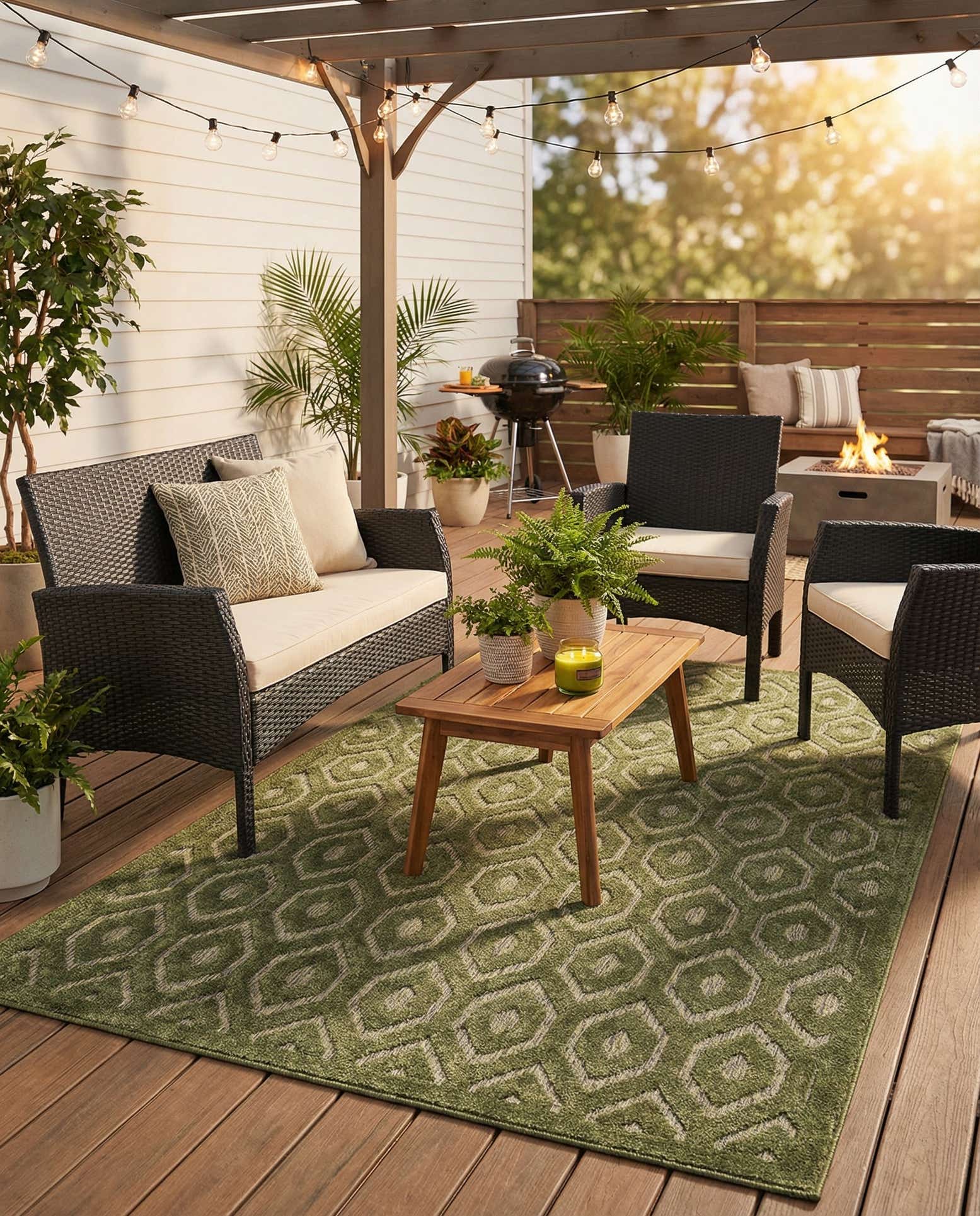 6' x 9' Easy-Clean Trellis Textured Indoor / Outdoor Rug