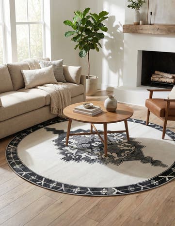 Black and White Washable Timeless Round Rug