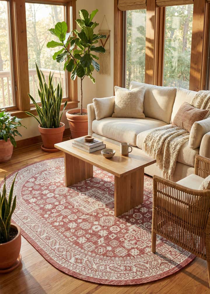 5' 3 x 8' Easy-Clean Aztec Indoor / Outdoor Oval Rug