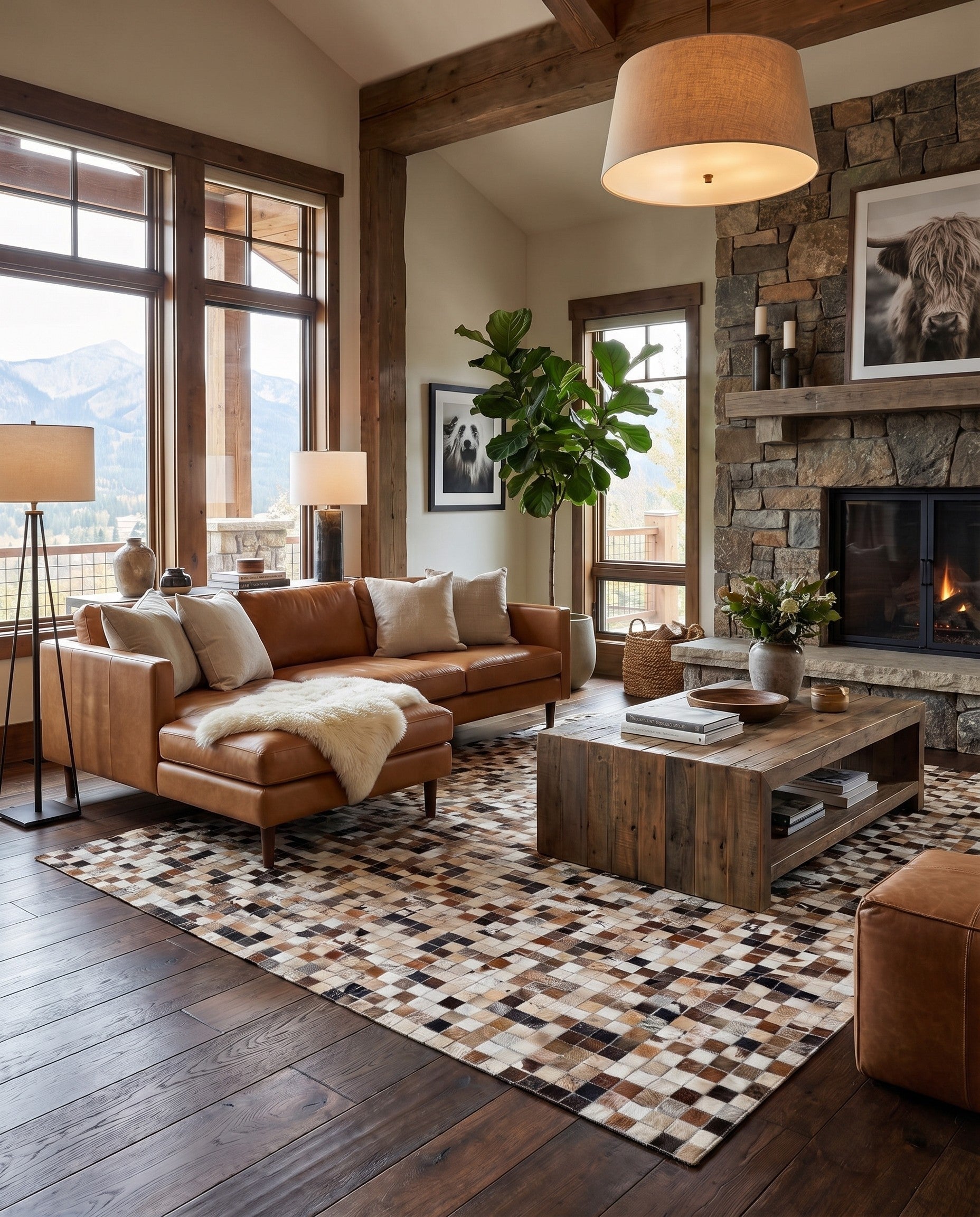 5' 2 x 7' 10 Cowhide Leather Rug