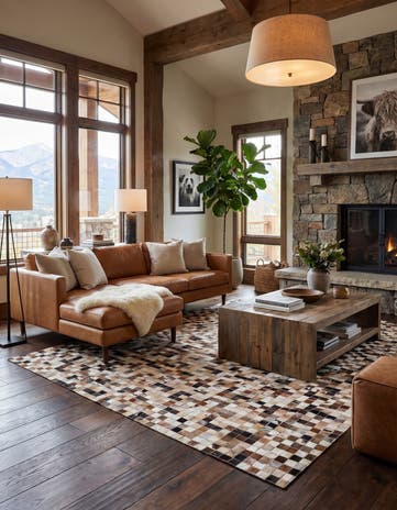 5' 2 x 7' 10 Cowhide Leather Rug