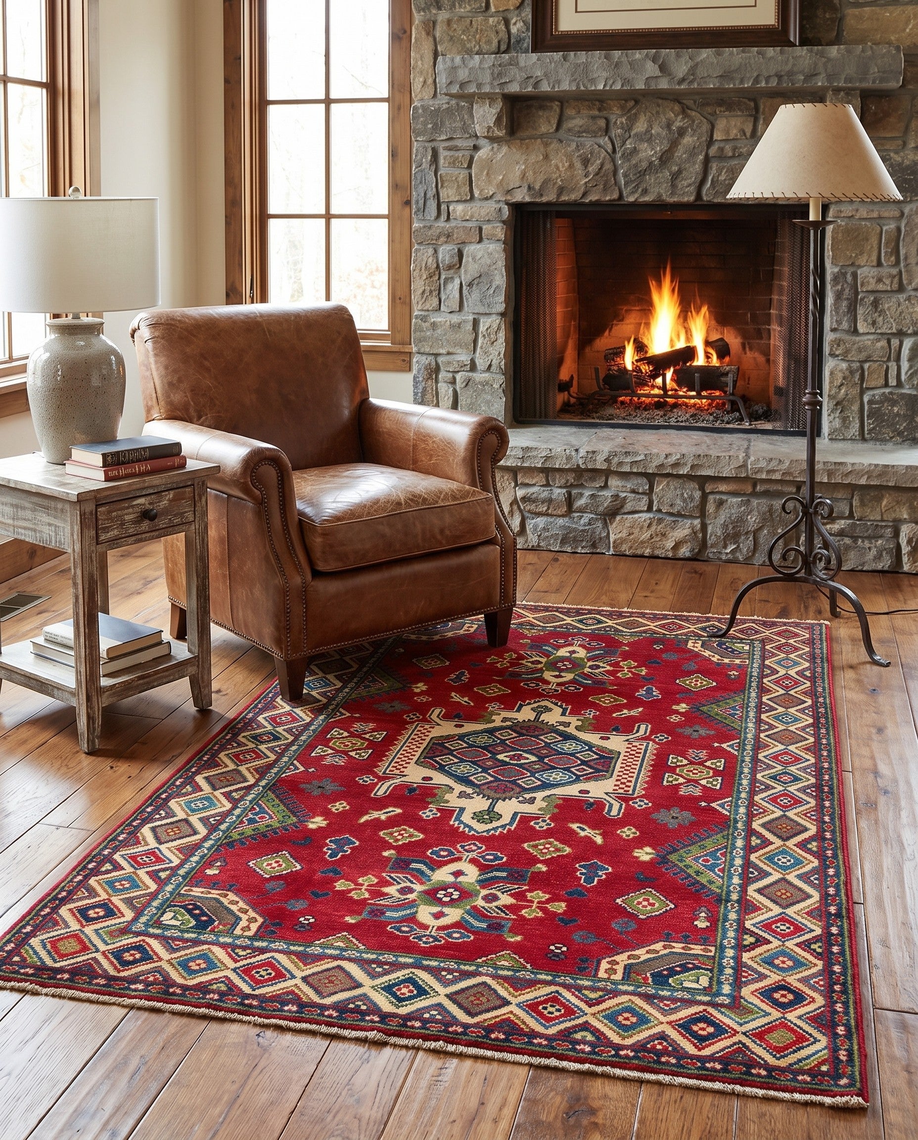 4' x 6' 4 Hand Knotted Kazak Rug