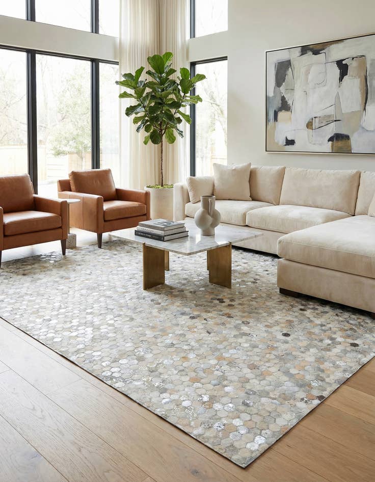 Detail image of  8' 2 x 9' 8 Cowhide Leather Rug