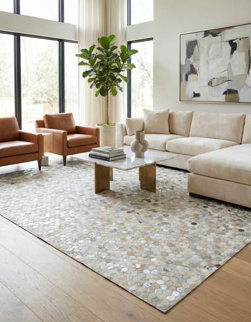 8' 2 x 9' 8 Cowhide Leather Rug