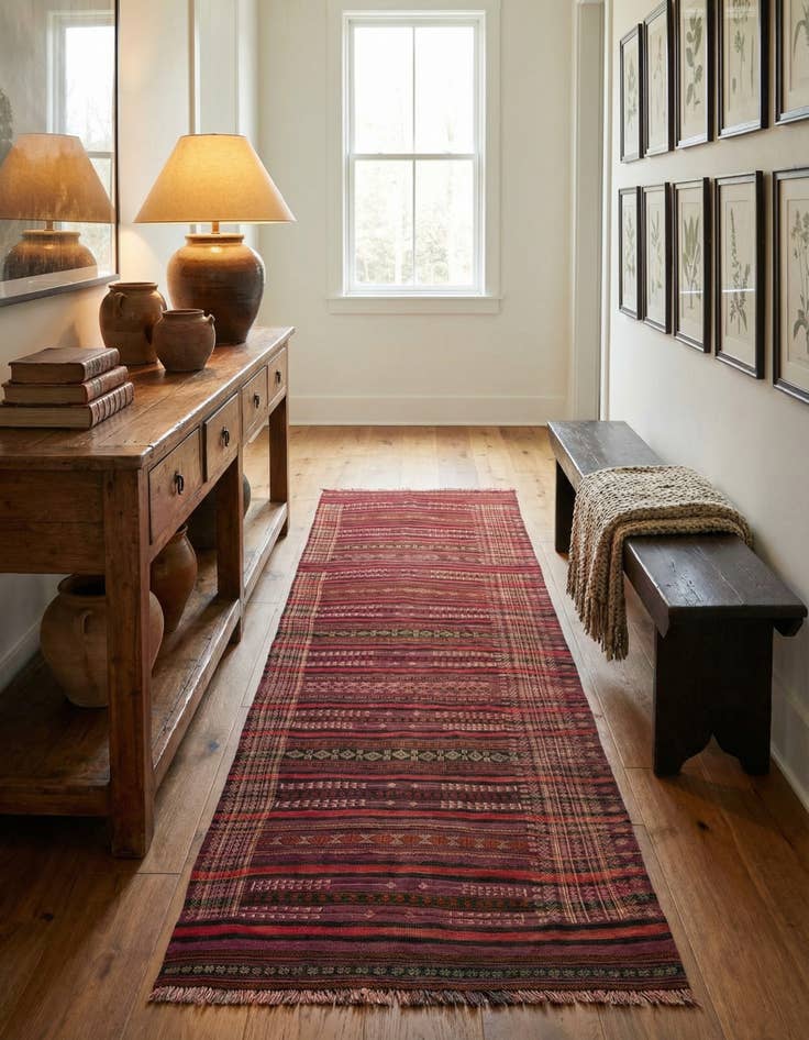 Detail image of 4' 5 x 9' 9  Hand Woven Kilim Fars Wool Runner Rug