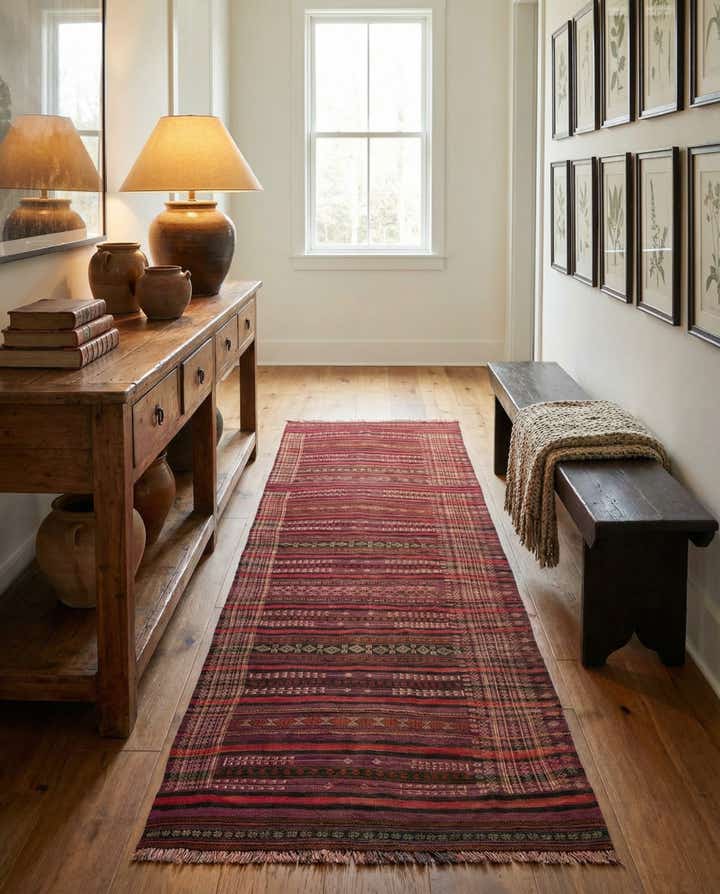 4' 5 x 9' 9 Hand Woven Kilim Fars Wool Runner Rug