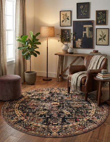 Black Saturn Round Rug