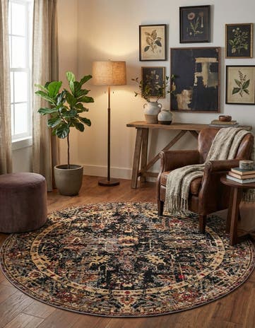 Black Saturn Round Rug