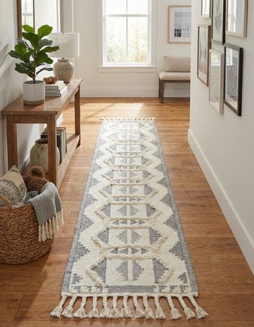 Gray and White Hand Woven Arizona Wool Runner Rug