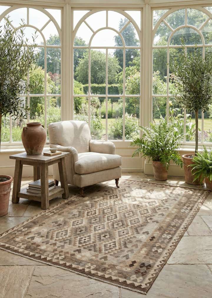 6' 9 x 9' 8 Hand Knotted Kilim Maymana Wool Rug