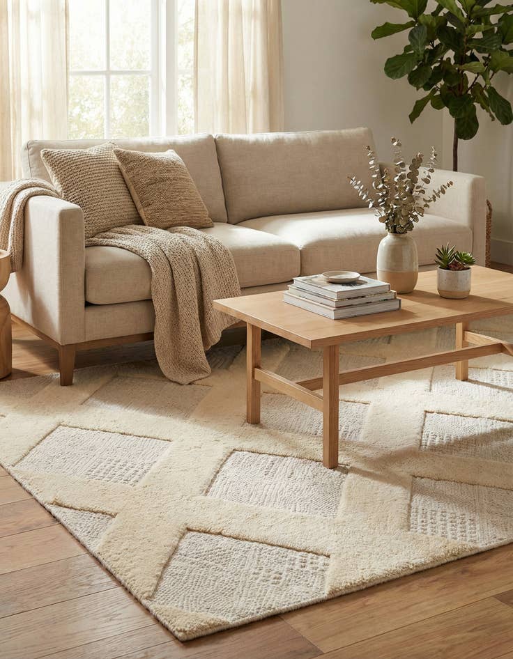 Detail image of 4' 1 x 6' 1  Hand Woven Lattice Wool Rug