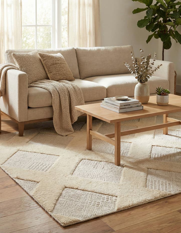 4' 1 x 6' 1 Hand Woven Lattice Wool Rug