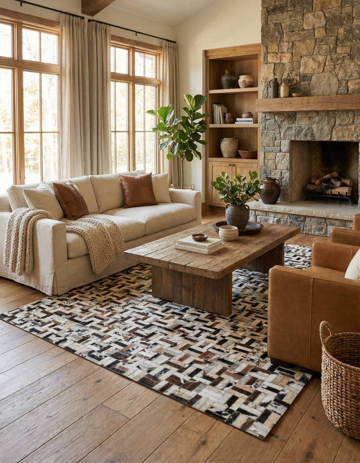 Detail image of  5' 2 x 7' 9 Cowhide Leather Rug