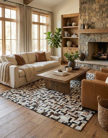 5' 2 x 7' 9 Cowhide Leather Rug