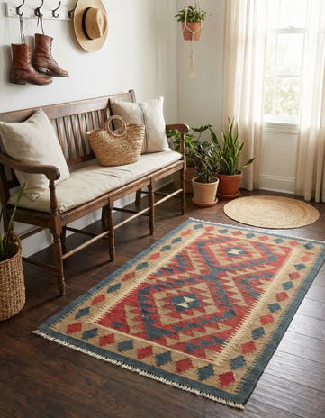 3' 5 x 4' 10 Hand Woven Kilim Maymana Wool Rug