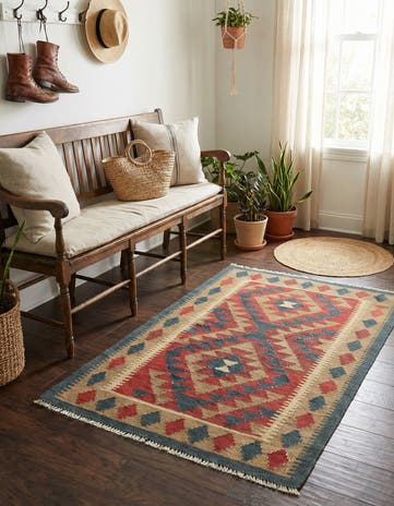 3' 5 x 4' 10 Hand Woven Kilim Maymana Wool Rug