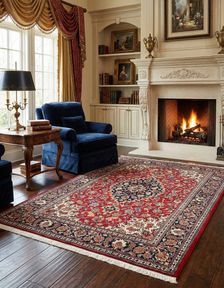 Detail image of  4' 9 x 6' 9  Hand Knotted Qom Persian Rug