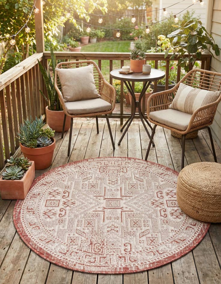 Detail image of  3' x 3'  Washable Aztec Indoor / Outdoor Round Rug