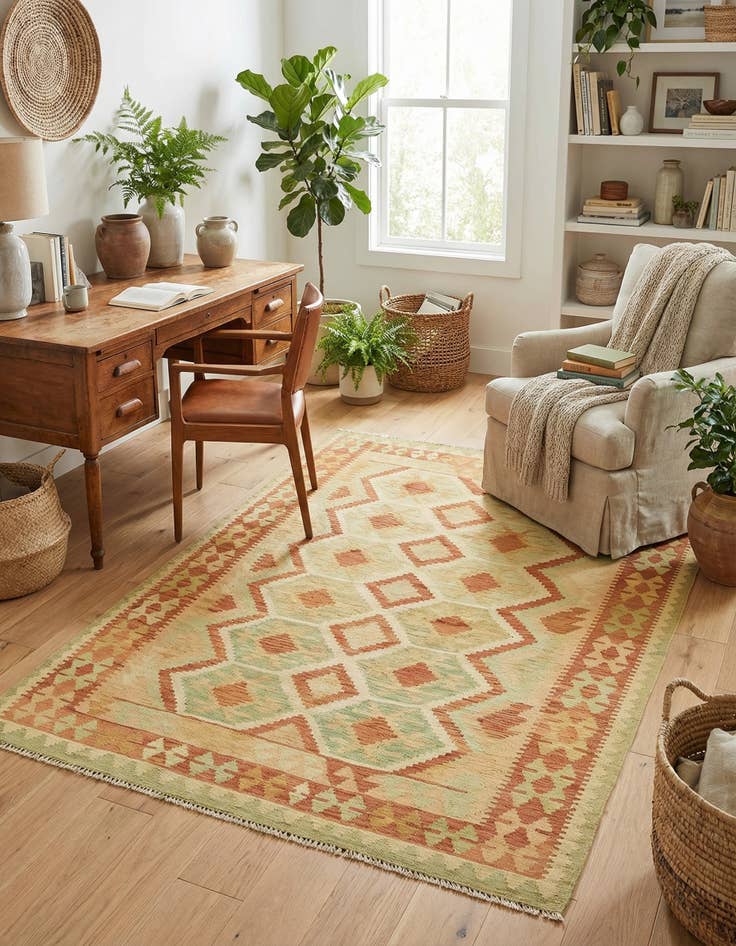 Detail image of 4' 9 x 6' 8  Hand Woven Kilim Waziri Wool Rug